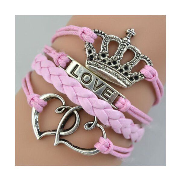 Armband Love & Krone rosa