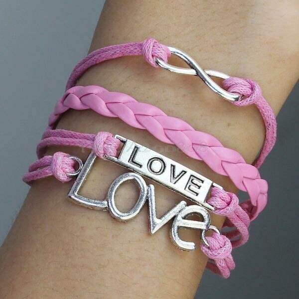 Armband LOVE & Infinity rosa  im Organza Beutel