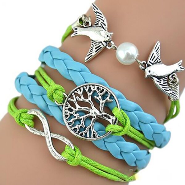 Armband Lebensbaum kiwi grün & hellblau