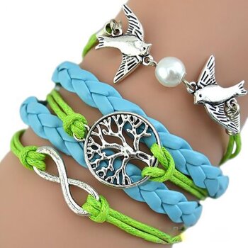 Armband Lebensbaum kiwi grün & hellblau