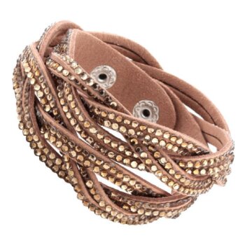 Wickel Lederarmband Strass Caramel