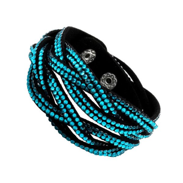 Wickel Lederarmband Strass schwarz trkis