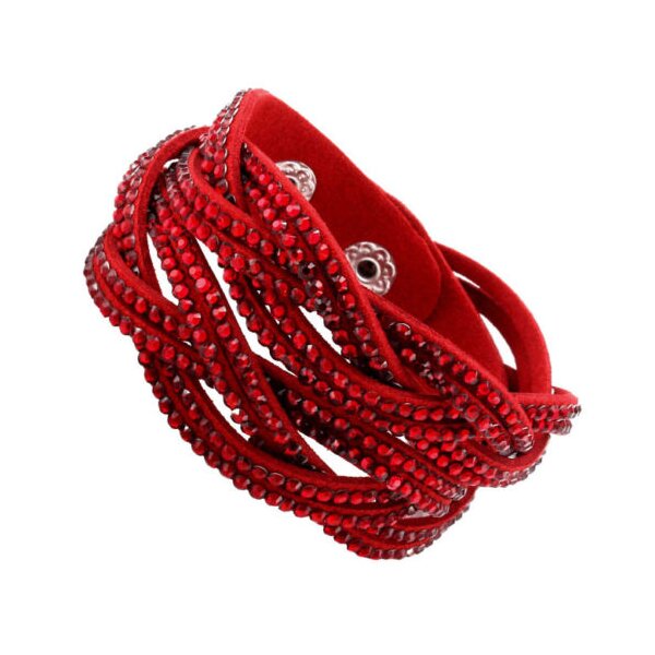 Wickel Lederarmband Strass rot im Organza Beutel