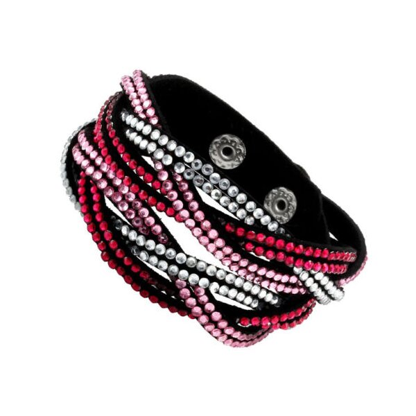 Wickel Lederarmband Strass pink & rosa