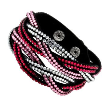 Wickel Lederarmband Strass pink & rosa