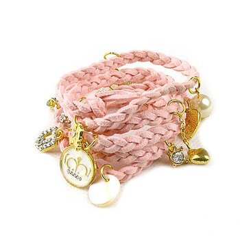 Bettel Armband geflochtenes Leder rosa / pink