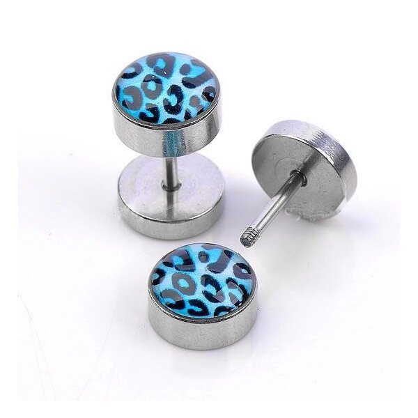 1 Fake Plug LEO Print  türkis blau  Edelstahl