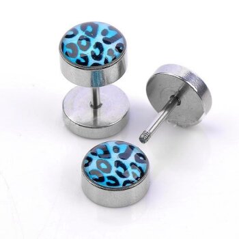 1 Fake Plug LEO Print türkis blau Edelstahl