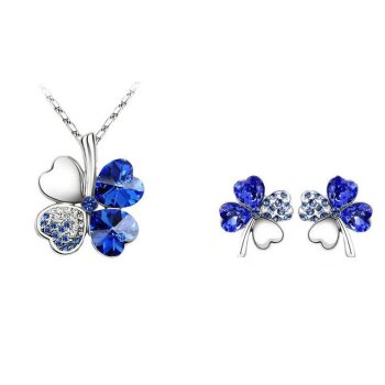 Schmuckset Kleeblatt Collier, Ohr Stecker Royal blau...