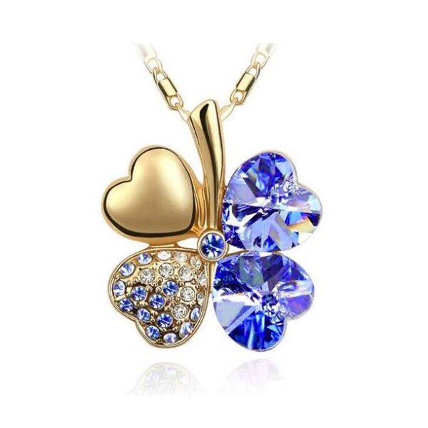 Kleeblatt Swarovski Elements Gold Royal blau inkl. Kette im weißen Organza Beutel