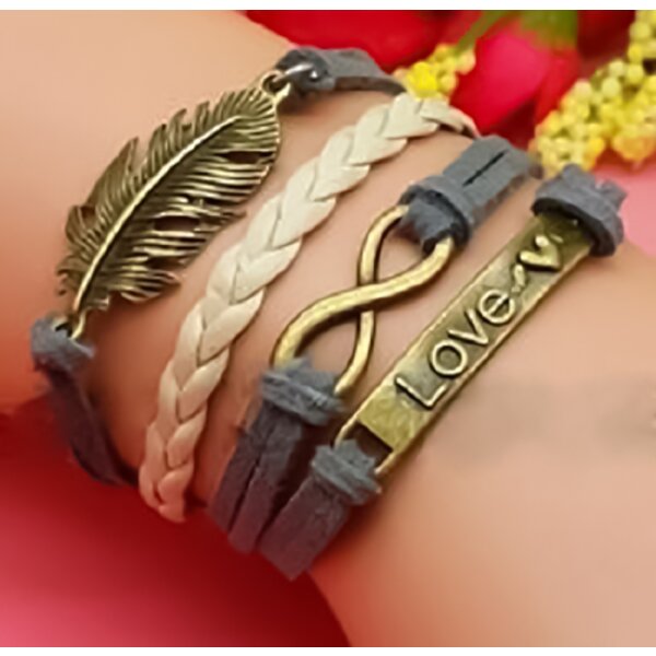 Armband FEDER & Infinity grau beige