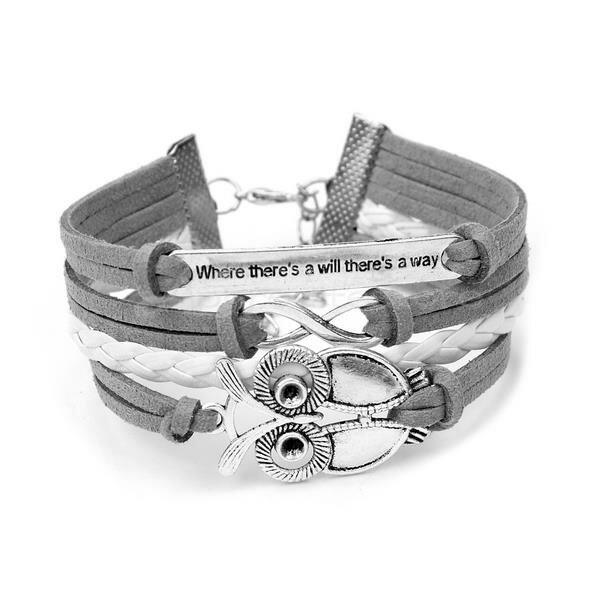 Armband Eulchen & Infinity grau weiß