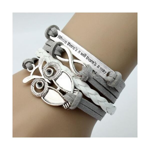 Armband Eulchen & Infinity grau wei