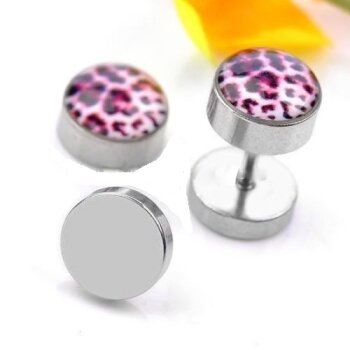 1 Fake Plug LEO Print rosa pink Edelstahl