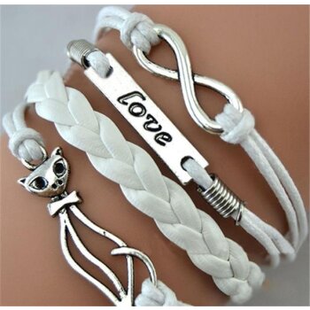 Armband Katze Love weiß