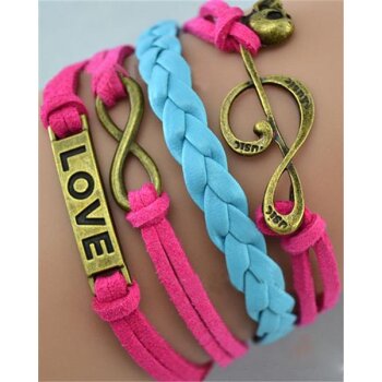 Armband Notenschlüssel Music & Infinity PINK hellblau
