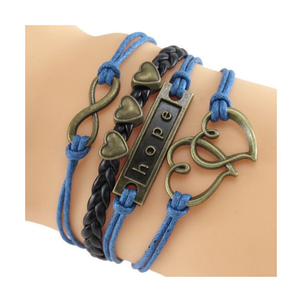 Armband Herzchen & Hope blau schwarz