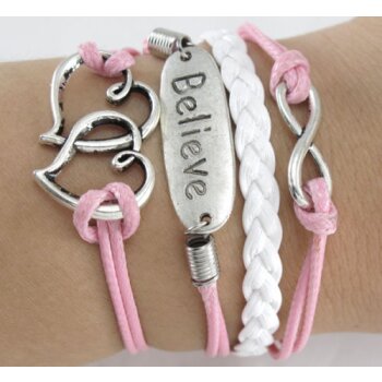 Armband Believe & Herzchen rosa weiß