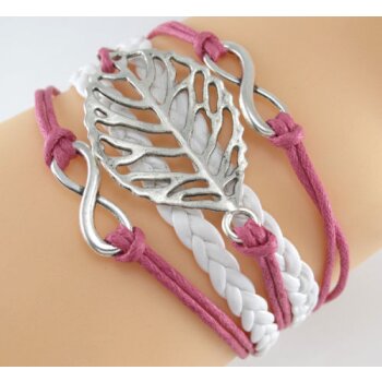 Armband Blatt Infinity weiß pink