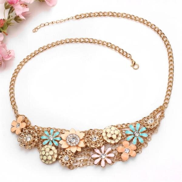 Strass Collier Blten Traum Emaille  gold im Organza Beutel