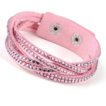 Lederarmband Strass rosa im Organza Beutel