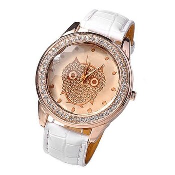 Damen Armbanduhr Strass Eule Rosegold wei