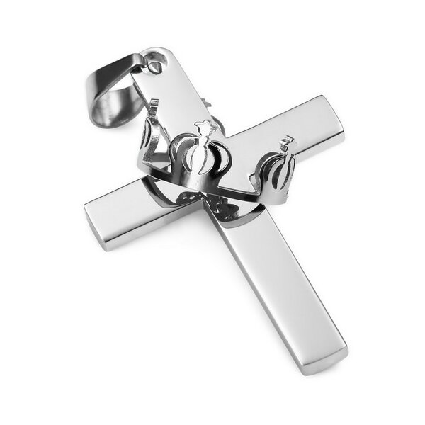 Kreuz Anhänger Krone 316 L Edelstahl im Etui GRAVUR OPTION