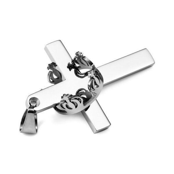 Kreuz Anhänger Krone 316 L Edelstahl im Etui GRAVUR OPTION