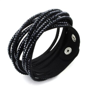 Wickel Lederarmband Strass schwarz im Organza Beutel