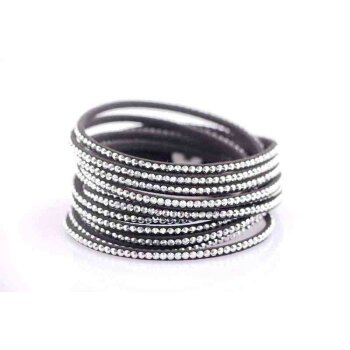 Wickel Lederarmband Strass schwarz weiß im Organza Beutel