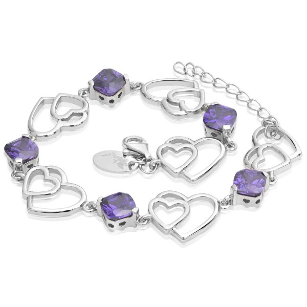 Silberarmband Herz lila Amethyst 925 Silber