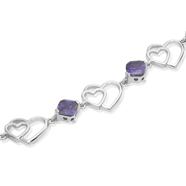 Silver bracelet heart purple Amethyst 925 silver