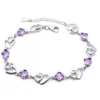 Silberarmband Herz lila Amethyst 925 Silber