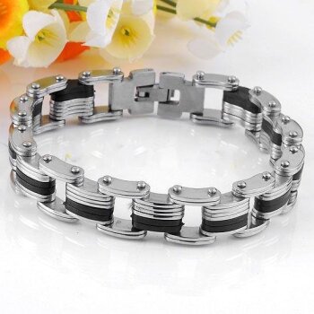 Edelstahl Armband silber schwarz im Schmuck Etui