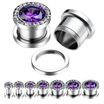 1 Expander / Plug Zirkonia Lila Strass 316 L Edelstahl...