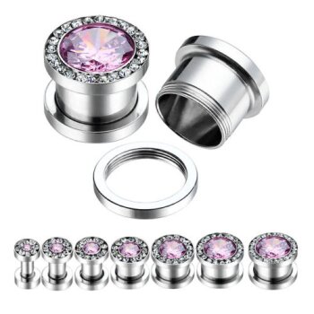 1 Expander / Plug Zirkonia rosa Strass 316 L Edelstahl...