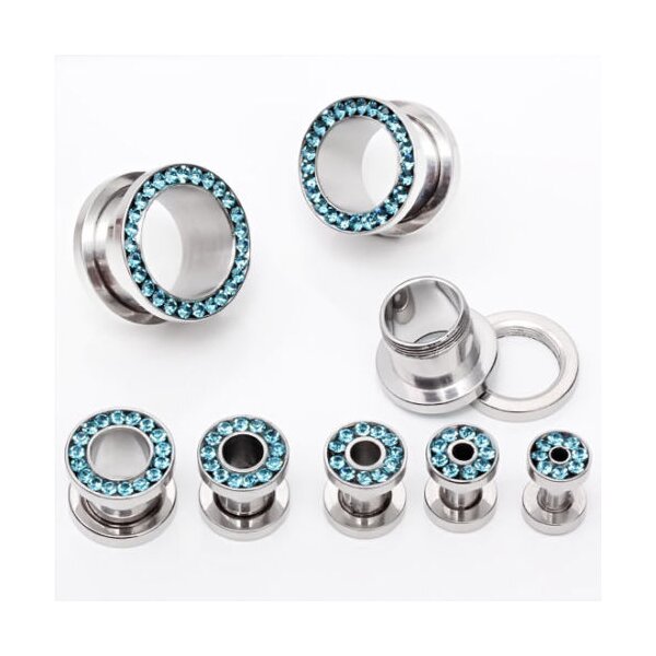 1 Expander / Plug  Zirkonia TUNNEL türkis  316 L  Edelstahl  3  mm - 14 mm