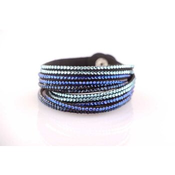 Wickel Lederarmband Strass blau Tne