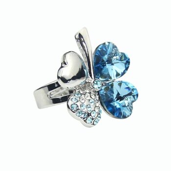 Kleeblatt Ring vergoldet mit Swarovski Elements türkis im...