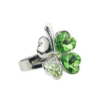 Kleeblatt Ring vergoldet mit Swarovski Elements grn im Etui