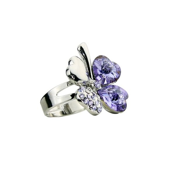 Kleeblatt Ring vergoldet mit Swarovski Elements lila im Etui