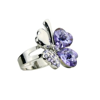 Kleeblatt Ring vergoldet mit Swarovski Elements lila im Etui