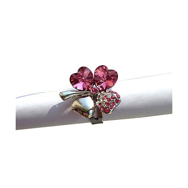 Kleeblatt Ring vergoldet mit Swarovski Elements pink im Etui