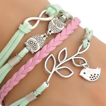 Armband Euly mit Vgelchen mint & rosa