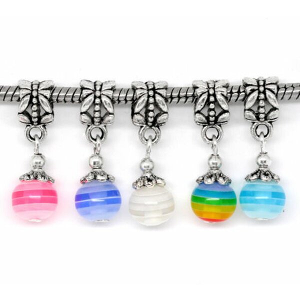 Dangle Bead Streifen  Perle Tibet Silber - freie Farbwahl  pastell trkis / trkis