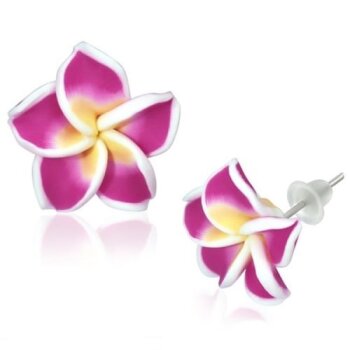 1 Paar FIMO Blüten Ohrstecker weiß pink gelb im weißen...