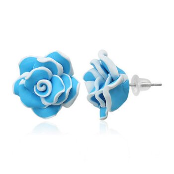 1 Paar Blüten Ohrstecker ROSE XL weiß türkis im weißen...