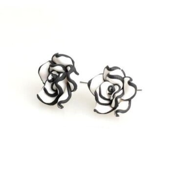 1 Paar Blüten Ohrstecker ROSE XL weiß schwarz im weißen...