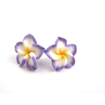 1 Paar FIMO Blüten Ohrstecker lila weiß gelb im...
