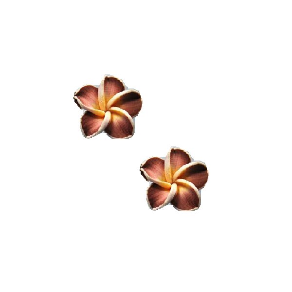 1 Paar FIMO Blüten Ohrstecker weiß mocca gelb XL  im weißen Organza Beutel